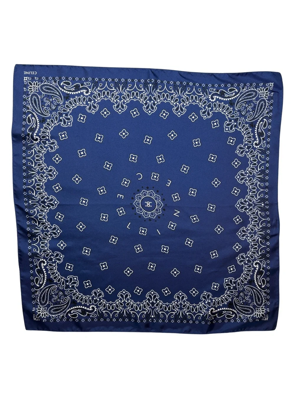 Celine Navy Bandana with White Paisley Print